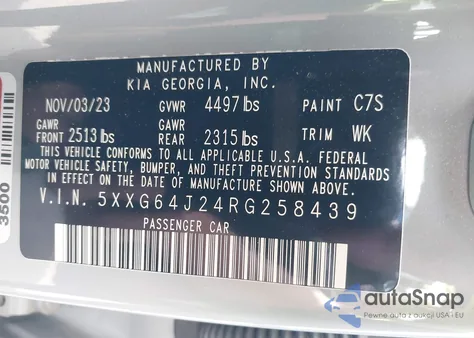 2024 Kia K5 Gt-Line z USA, uszkodzony, nr VIN 5XXG64J24RG258439